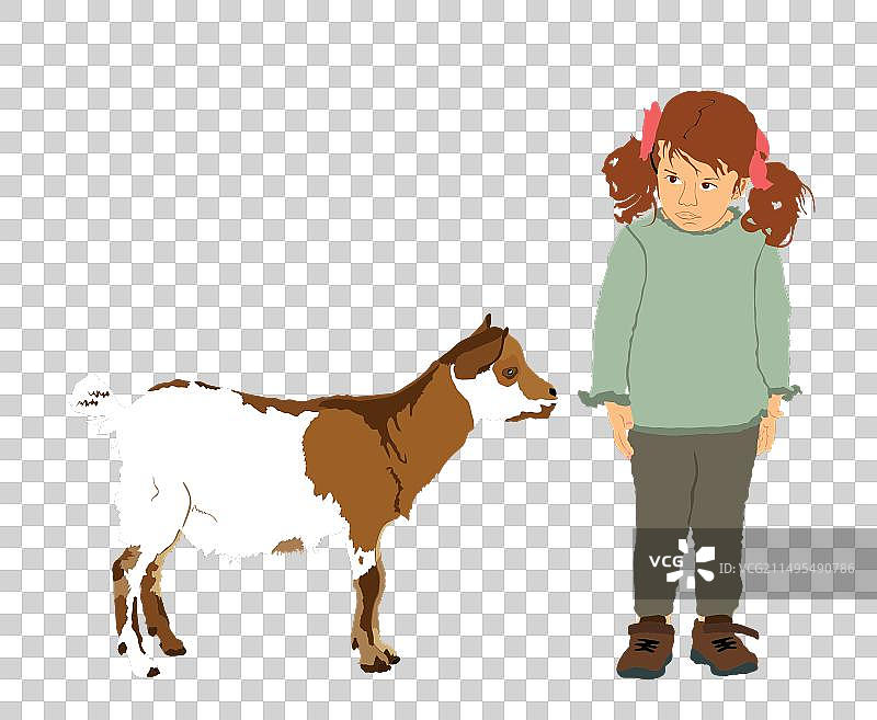 在农场抱着小山羊的小女孩图片素材