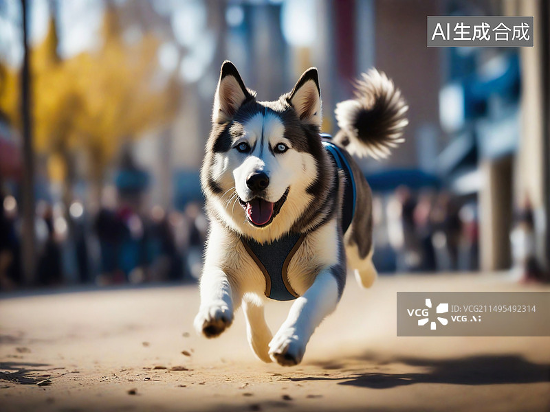 【AI数字艺术】奔跑的哈士奇图片素材