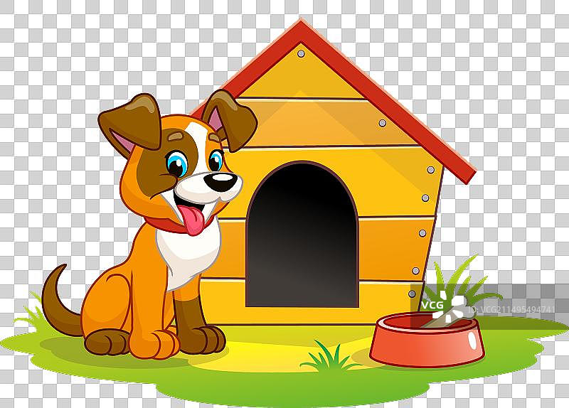 一只快乐的狗坐在有趣的展位旁图片素材