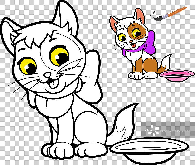 儿童涂色书：带蝴蝶结的小猫图片素材
