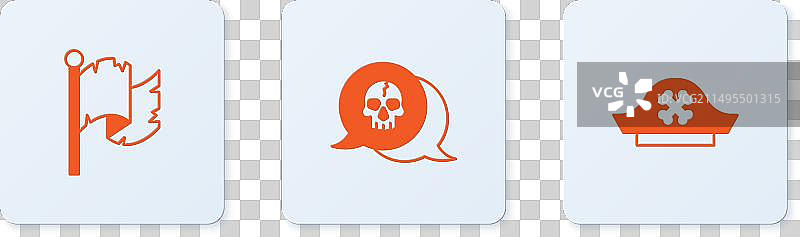 骷髅海盗旗、帽子和白色方块按钮素材图片素材