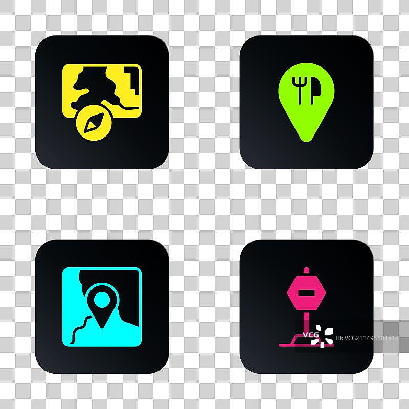 带有城市地图导航折叠的停止标志合集图片素材