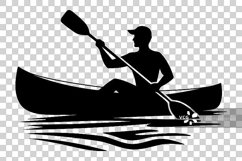 在湖上划独木舟的男人剪影图片素材