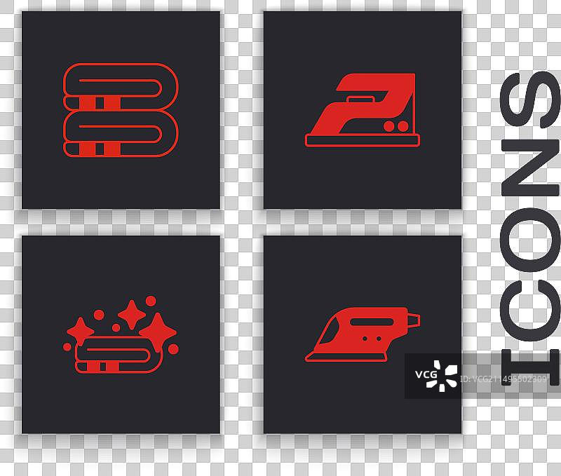 电熨斗、毛巾叠和图标合集图片素材