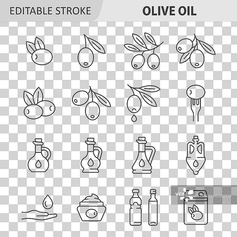 带橄榄的橄榄油线性图标集图片素材