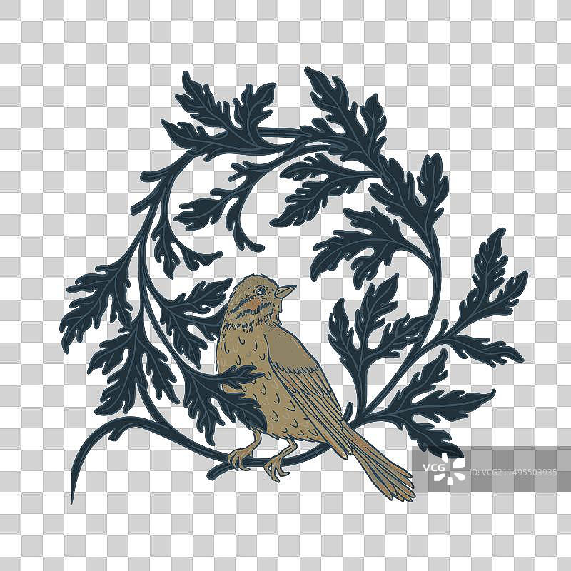 复古小鸟自然元素艺术图案图片素材
