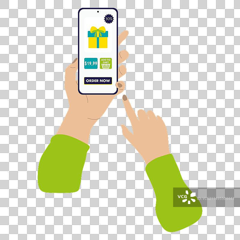 手持带有礼品盒图标的智能手机图片素材