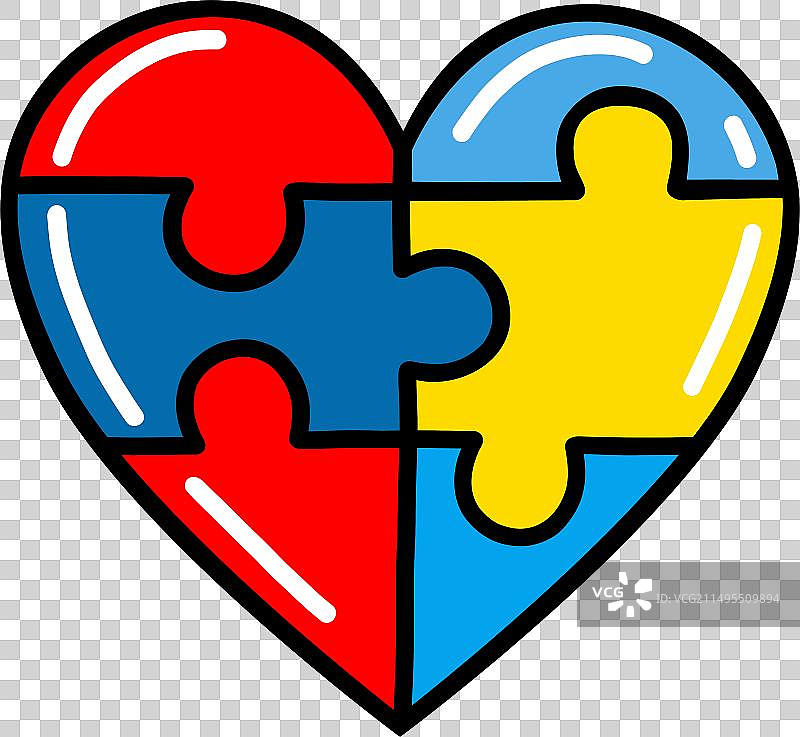 自闭症拼图彩色心形碎片图片素材