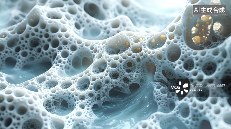 【AI数字艺术】人体骨组织骨细胞微观特写，骨质疏松症概念图片素材