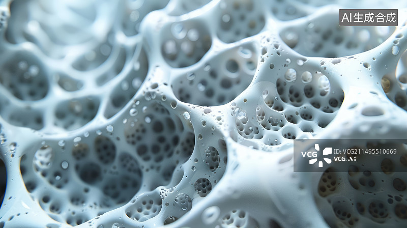 【AI数字艺术】人体骨组织骨细胞微观特写，骨质疏松症概念图片素材