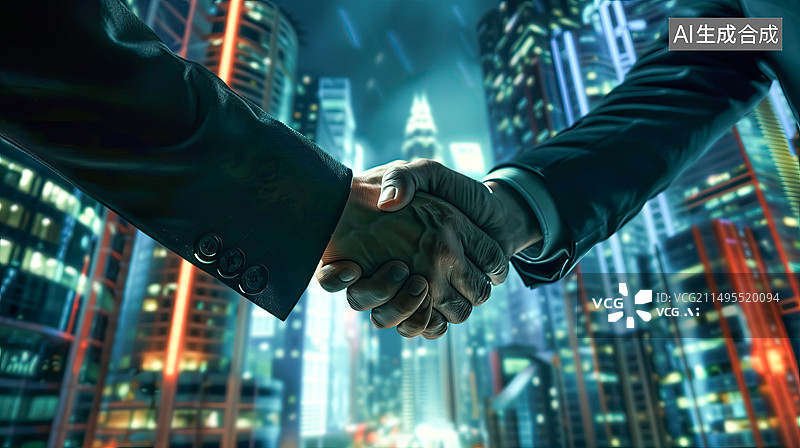 【AI数字艺术】商业同事在城市里握手的特写镜头图片素材