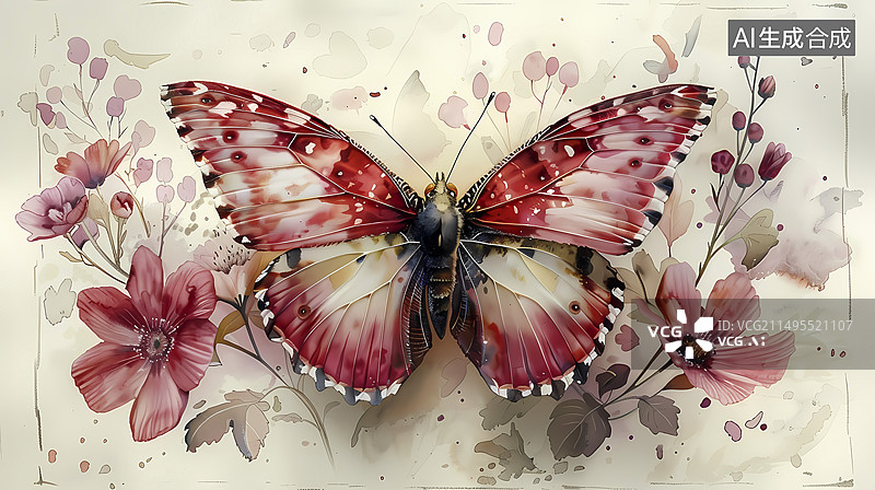 【AI数字艺术】传统刺绣蝴蝶插画海报背景图片素材