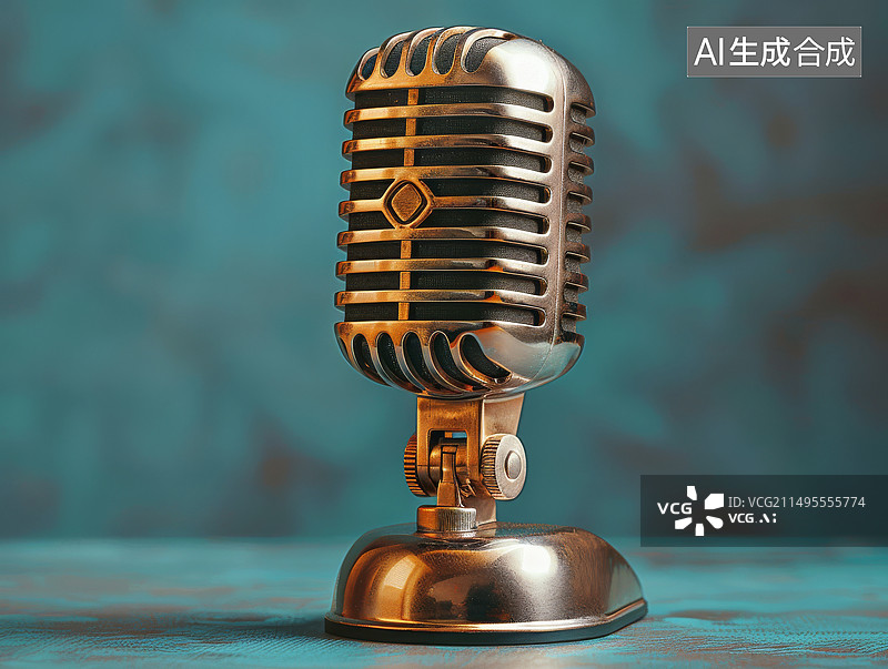 【AI数字艺术】古老的话筒在桌子上的架子上图片素材