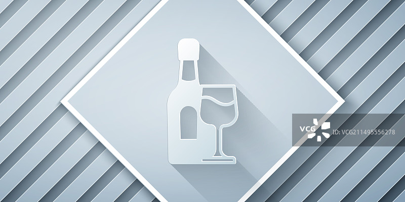 剪纸风葡萄酒瓶与玻璃杯图标图片素材
