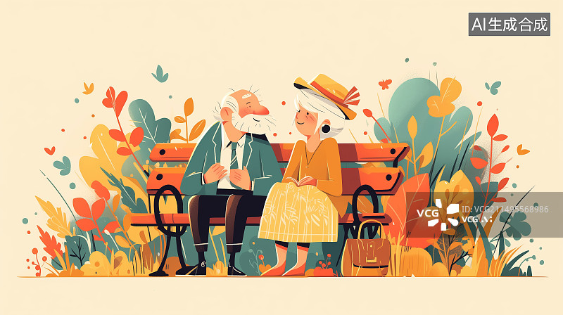 【AI数字艺术】一对年老夫妇坐在椅子上的肖像图片素材