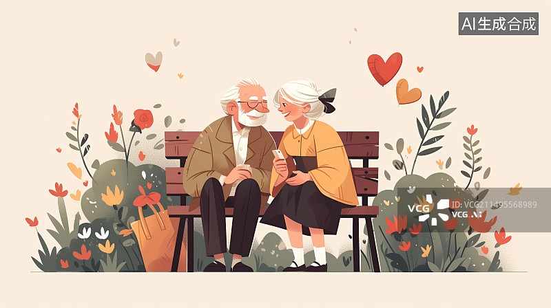 【AI数字艺术】一对年老夫妇坐在椅子上的肖像图片素材
