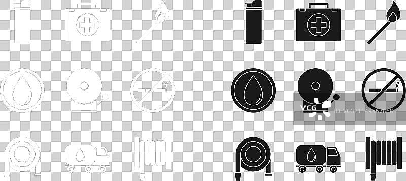 打火机套装：急救箱和燃烧的火柴图片素材