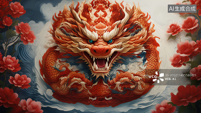 【AI数字艺术】中国龙插画图片素材