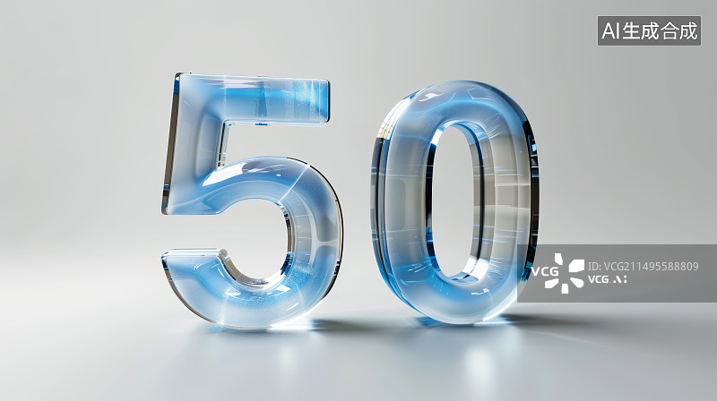 【AI数字艺术】透明玻璃材质的50数字字样图片素材