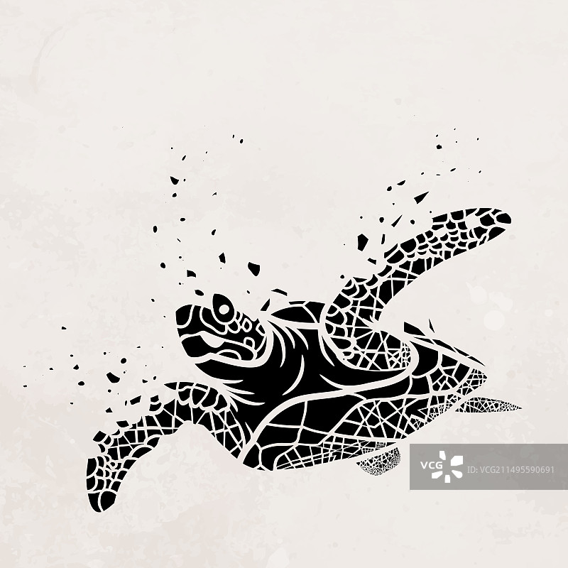 世界海洋日设计海报破碎的海龟轮廓图片素材