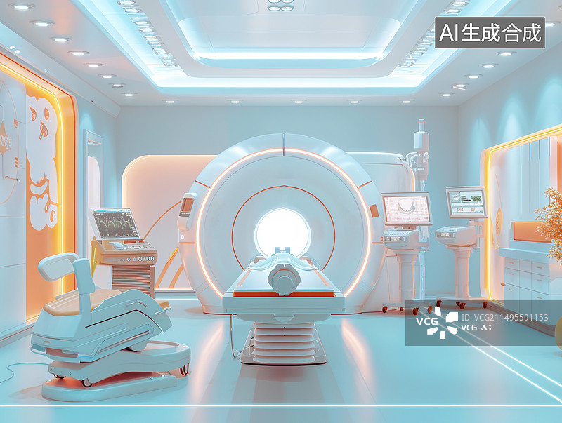 【AI数字艺术】医院实验室CT扫描仪 橙白色场景图片素材