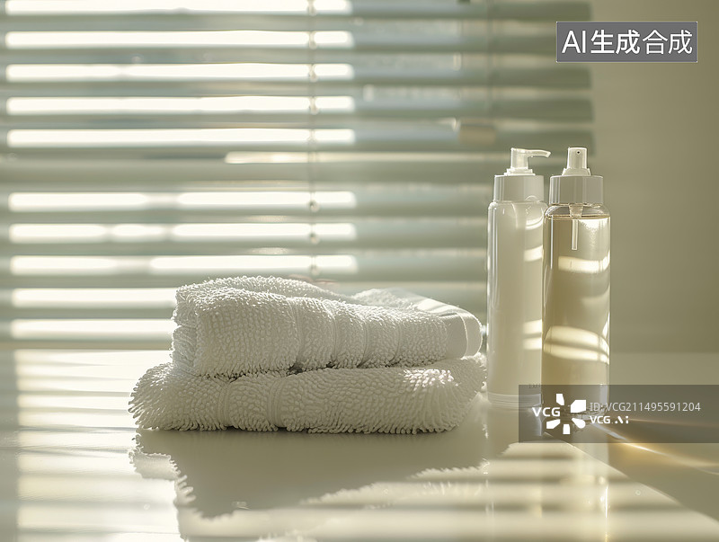 【AI数字艺术】窗前的毛巾和洗漱用品图片素材