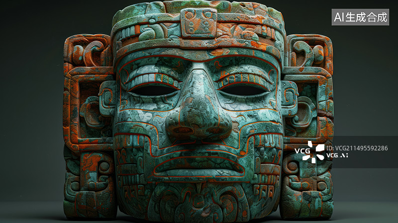 【AI数字艺术】古代文明文物考古青铜器面具图片素材