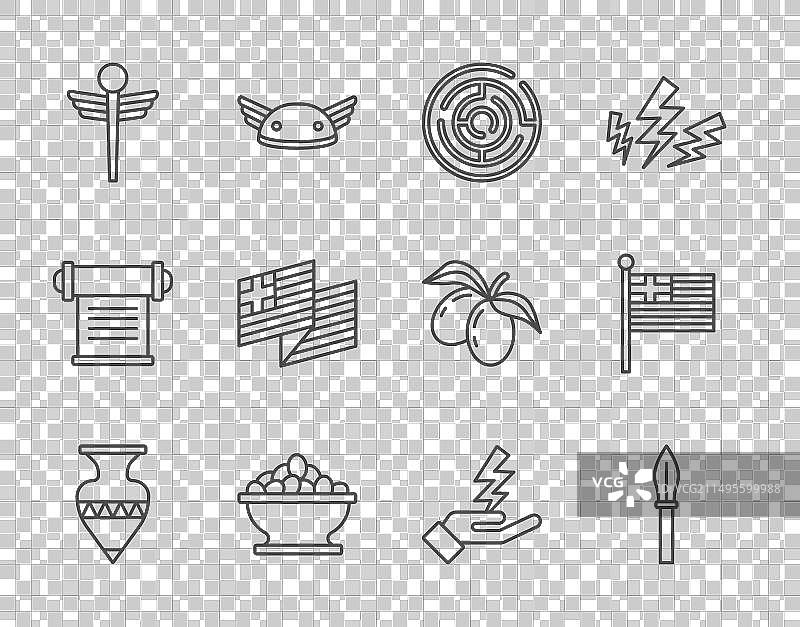 线条古代双耳瓶、中世纪矛、弥诺陶洛斯素材图片素材