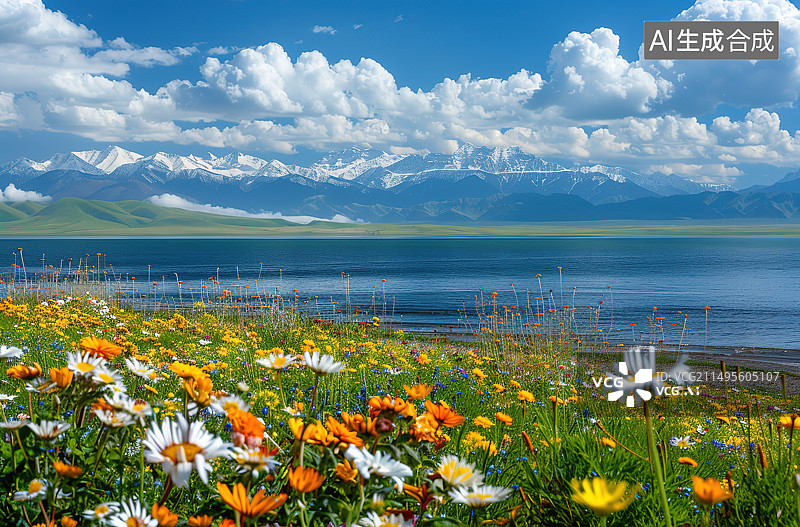 【AI数字艺术】、湿地、水鸟、野花和风光图片素材