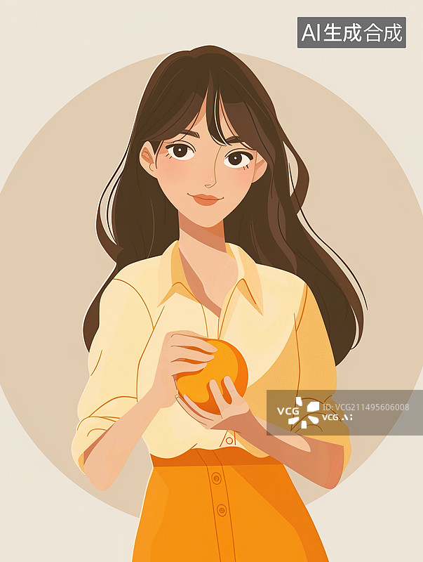 【AI数字艺术】一个女孩拿着苹果 复古插画图片素材