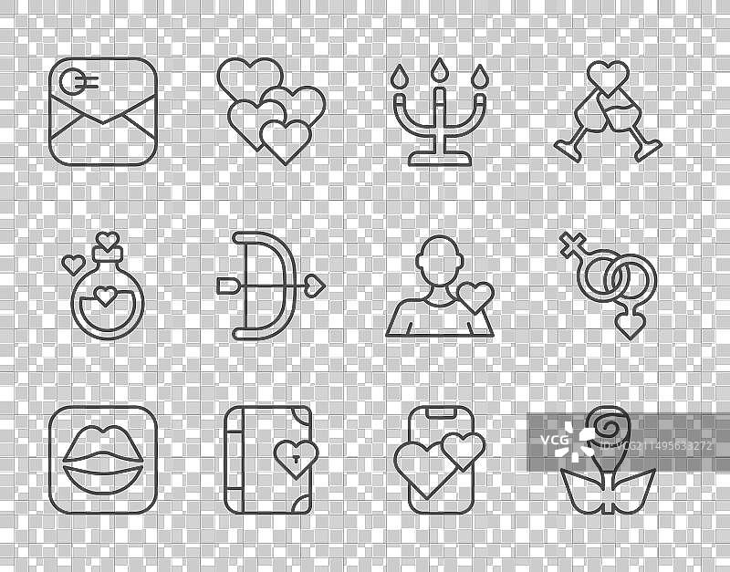 微笑的嘴唇、玫瑰花、烛台线条集合图片素材