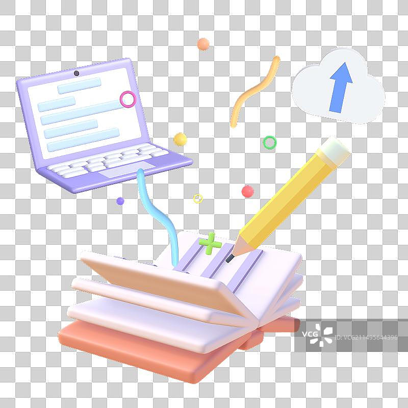 在线教育互联网学习3D卡通插画元素图片素材
