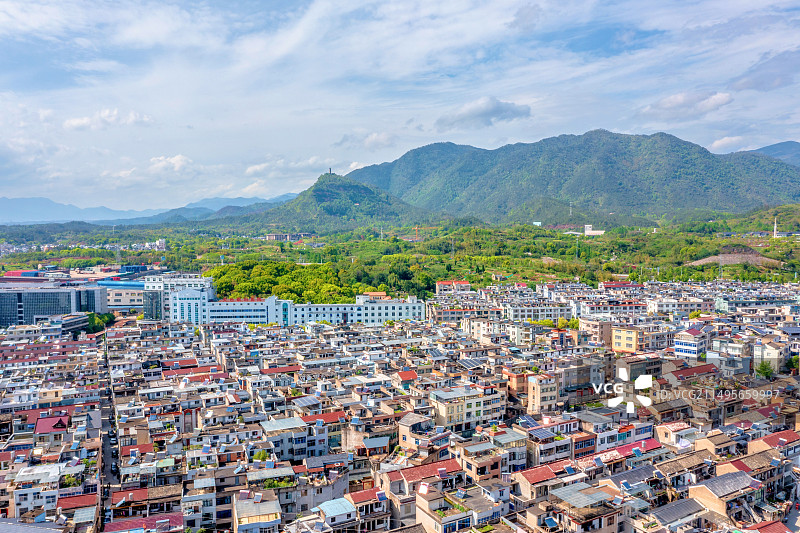 中国浙江台州天台县城区航拍图片素材
