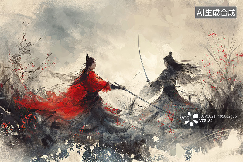 【AI数字艺术】中国剑客武侠风插画图片素材