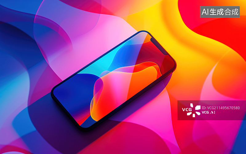 【AI数字艺术】彩色背景下的智能手机图片素材