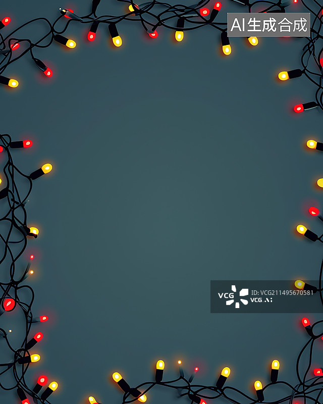 【AI数字艺术】深蓝色背景下的一串小彩灯图片素材
