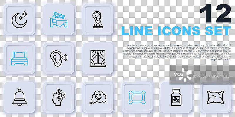 安眠药枕头耳塞耳朵线条组合图片素材