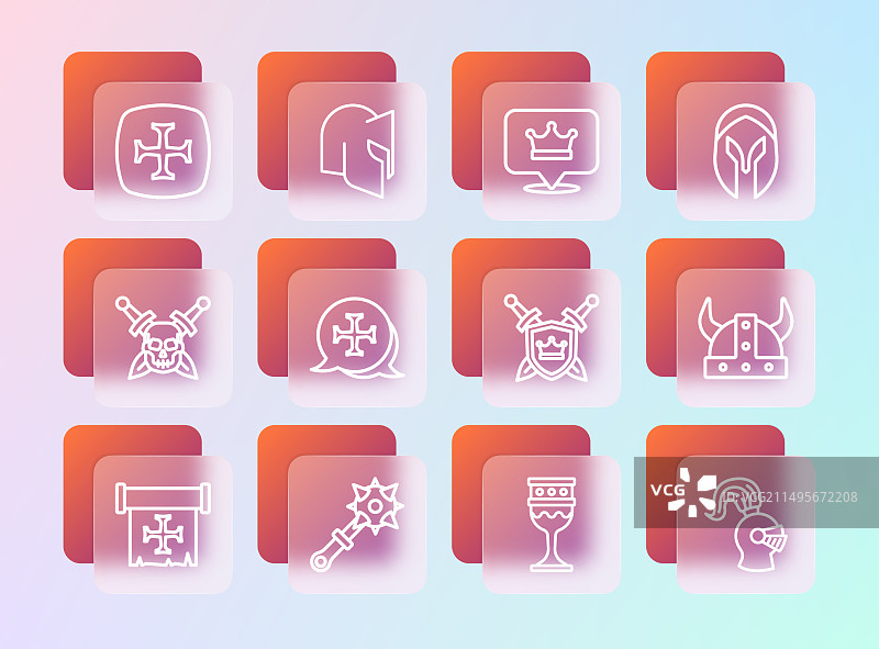 中世纪头盔、钉头锤和盾牌组合图片素材