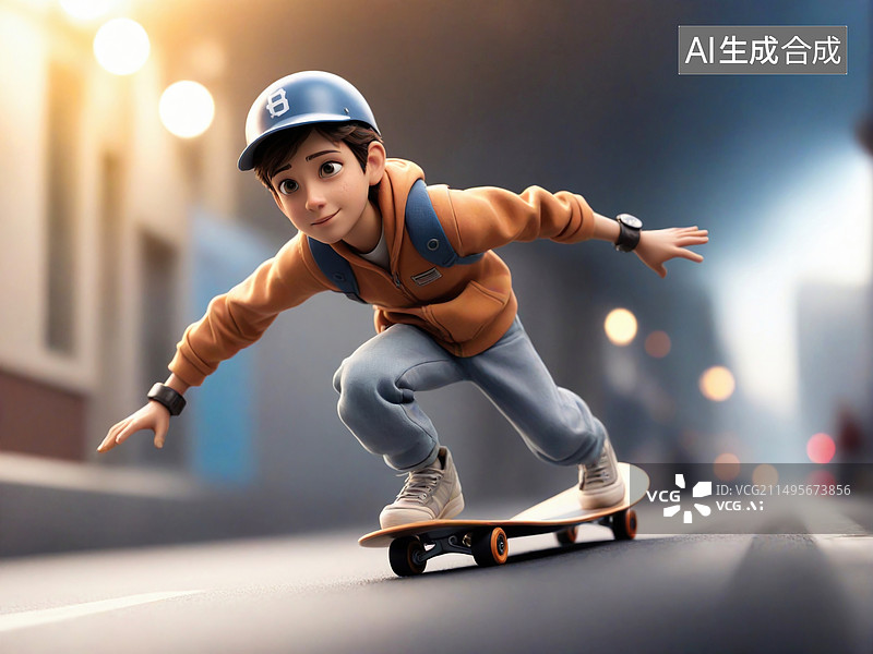 【AI数字艺术】玩滑板的男孩图片素材