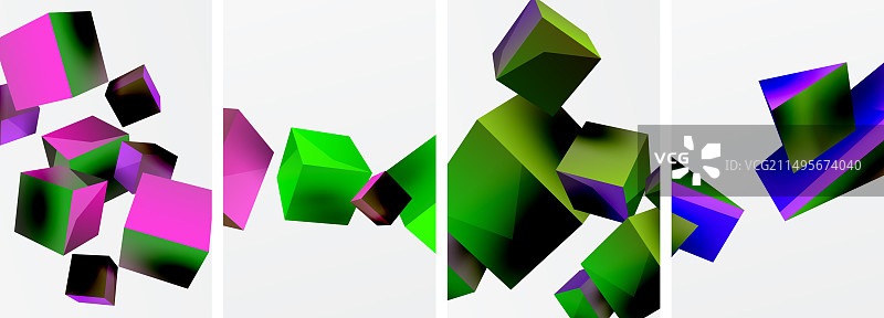 彩色漂浮立方体构成对称图片素材