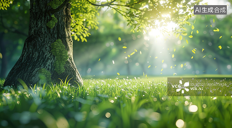 【AI数字艺术】阳光照在公园里的草地上图片素材