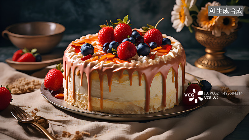 【AI数字艺术】草莓水果蛋糕图片素材