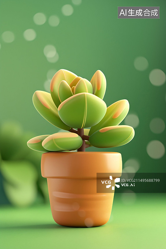 【AI数字艺术】3d渲染可爱盆栽植物插画园艺家居概念插图图片素材