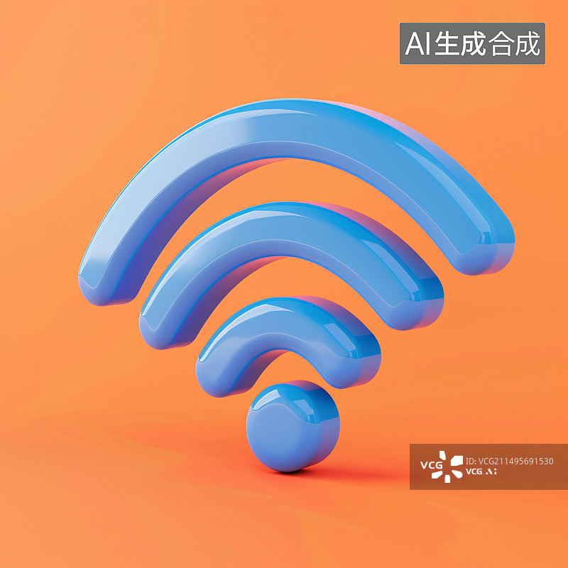 【AI数字艺术】蓝色设计概念无线图标符号3D渲染插图图片素材