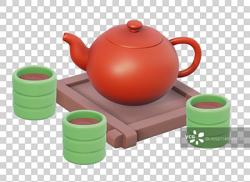 喝茶器具茶壶和茶3D卡通插画元素图片素材