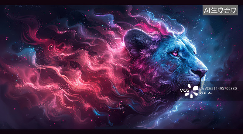 【AI数字艺术】狮子头在太空中的画像狮子座图片素材