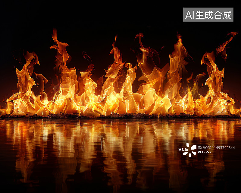 【AI数字艺术】黑色背景上的大片火焰图片素材