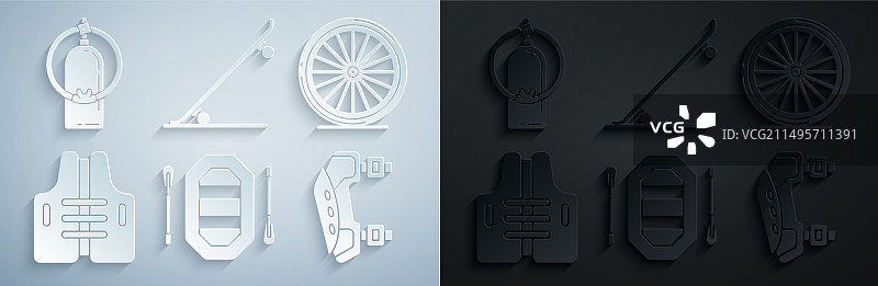 漂流船自行车轮救生衣护膝图案图片素材