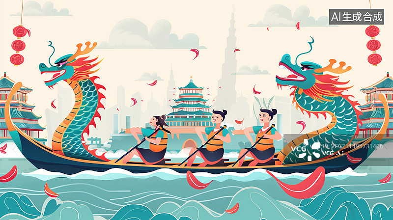 【AI数字艺术】端午节赛龙舟图片素材