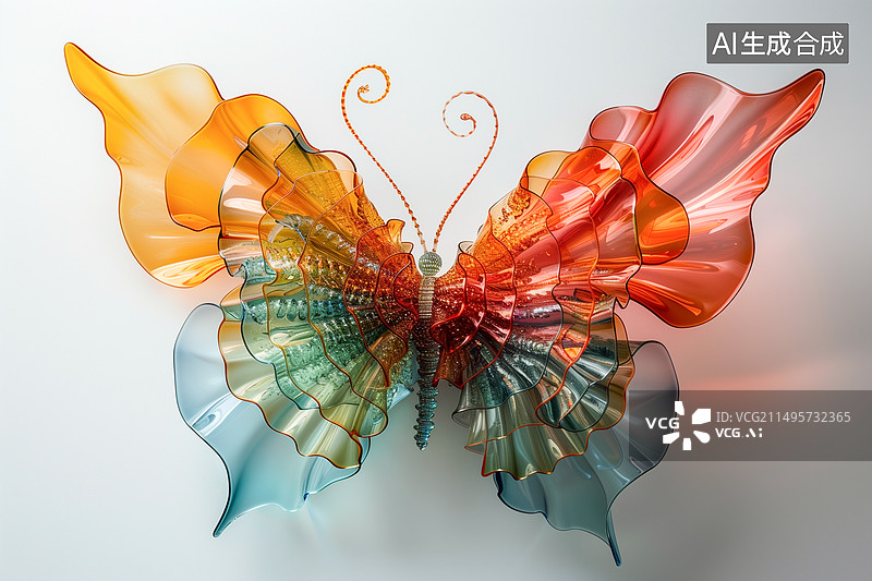 【AI数字艺术】白色背景下彩色蝴蝶的特写镜头图片素材
